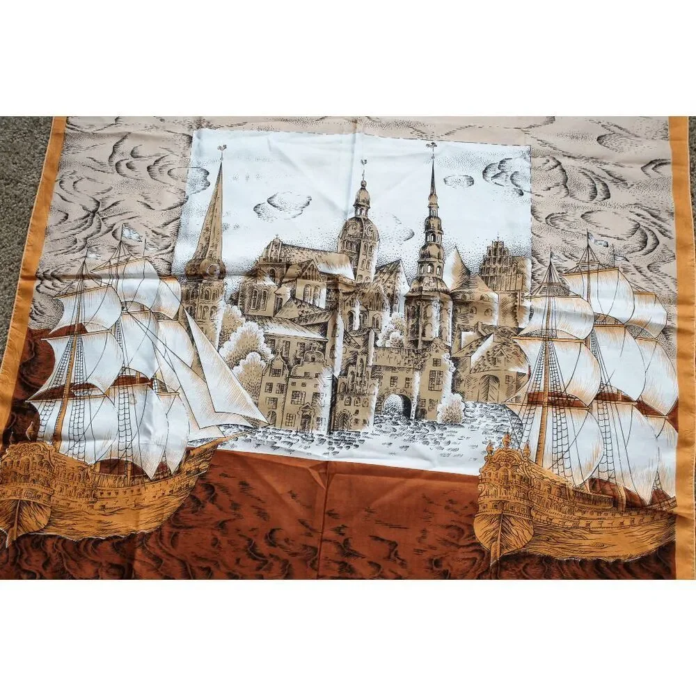 VTG Riga Scenic Castle & Ship Square Scarf 35” souvenir tourist